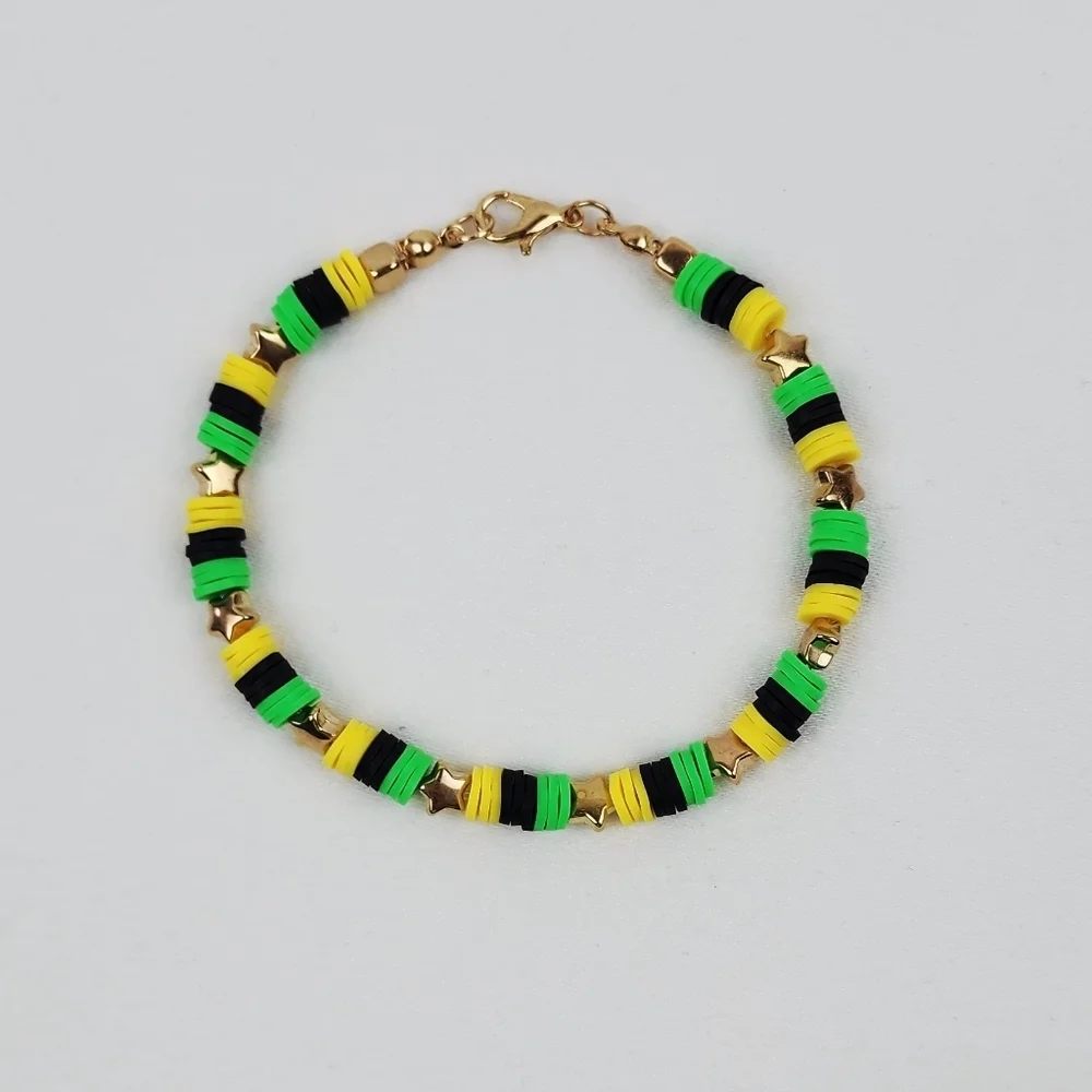 Handmade Black Green And Yellow Star Bracelet